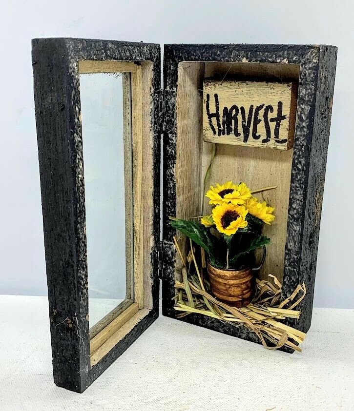 Primitive/Country Autumn Sunflower Harvest Hinged Wood Box - The Primitive Pineapple Collection