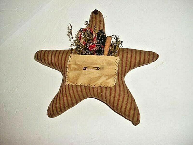Primitive/Country Extra Large Christmas Red Ticking Star with Sweet Annie 11&quot; - The Primitive Pineapple Collection