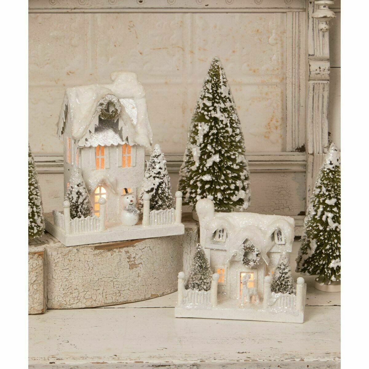 Christmas Bethany Lowe Ivory Cottage 2pc Putz Style Houses LG 1772 - The Primitive Pineapple Collection