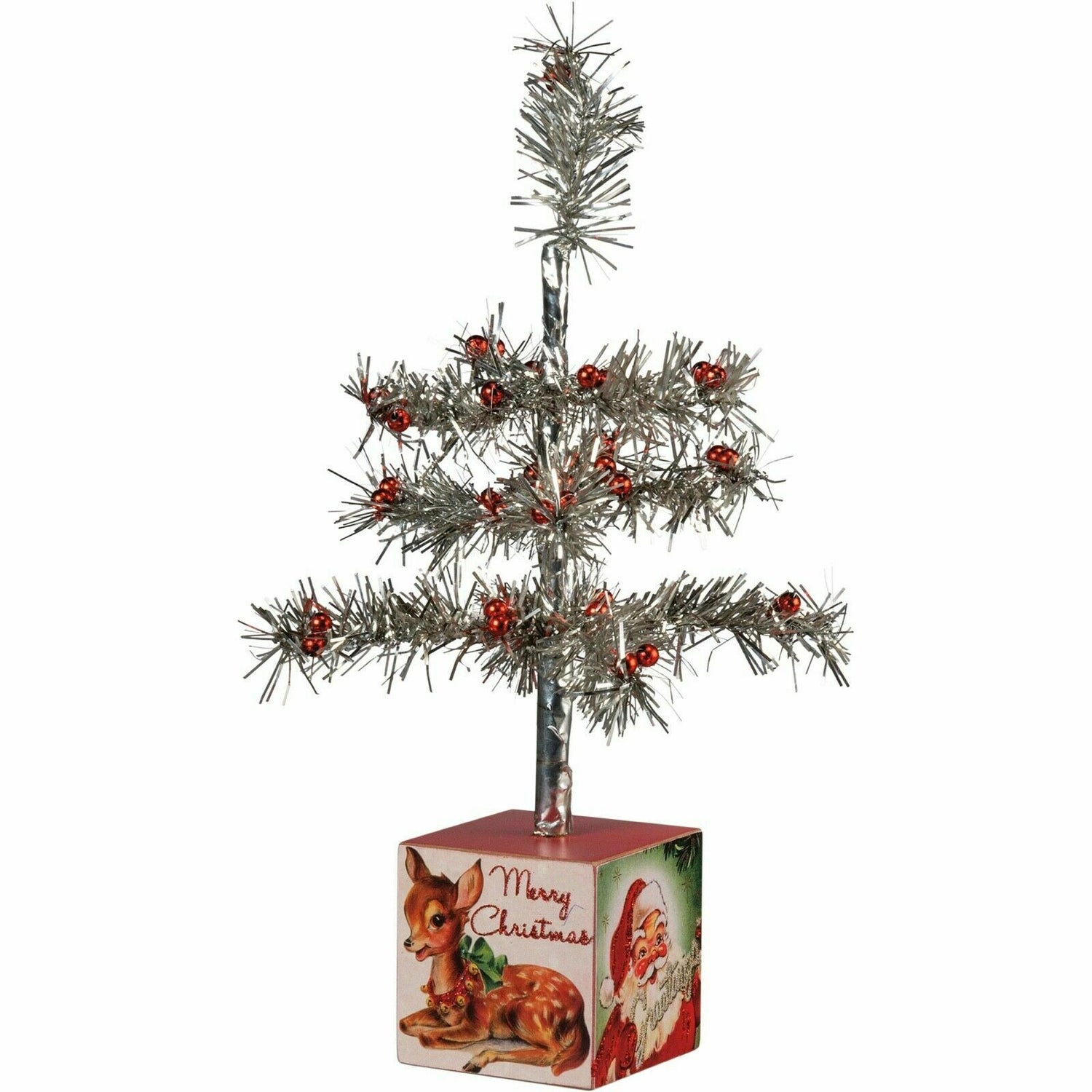 Primitive/ Retro 13&quot; Vintage Silver Tinsel Christmas Tree on Box - The Primitive Pineapple Collection