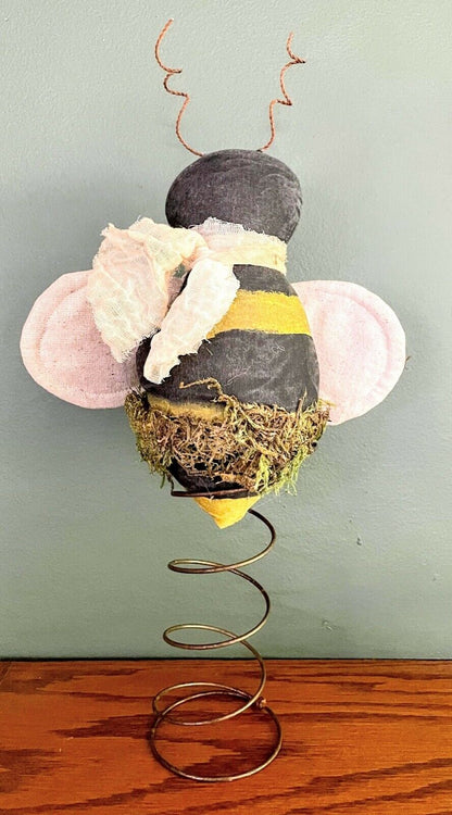 Primitive Farmhouse Folk Art Bedspring Bumble Bee 11” Handcrafted - The Primitive Pineapple Collection