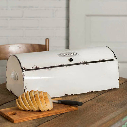 Primitive Vintage White Metal Bread Box Bin Farmhouse Container - The Primitive Pineapple Collection