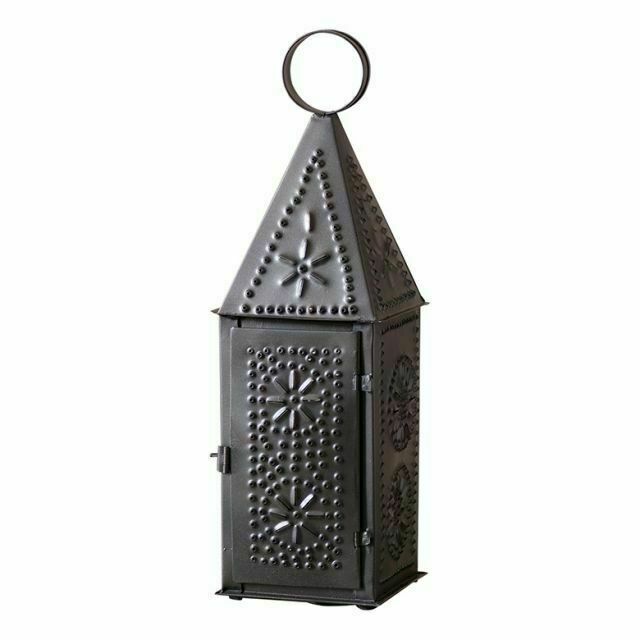Primitive/ Early American Punched Tin Steeple Lantern Taper Candle - The Primitive Pineapple Collection