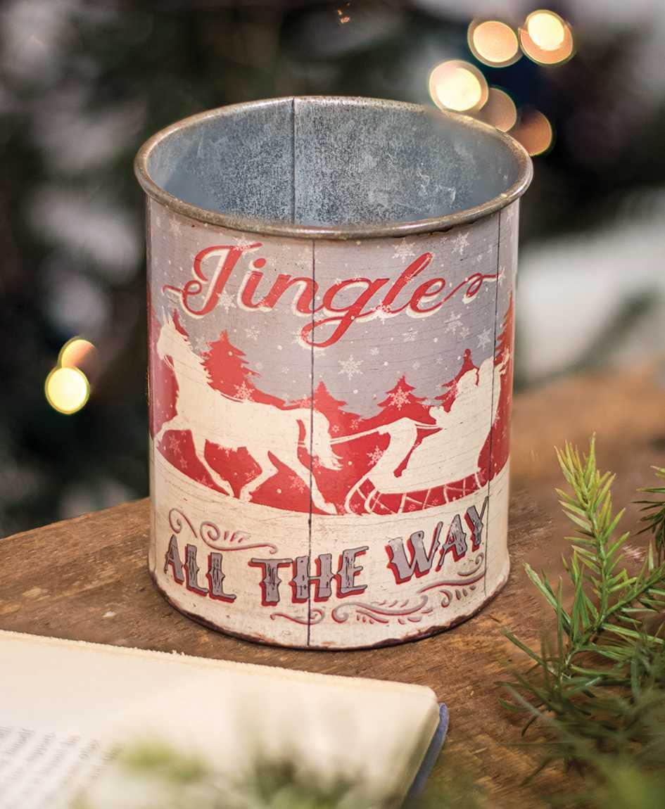 Vintage Jingle All the Way Can 4&quot; x 3.5&quot; Perfect for Holiday Crafts - The Primitive Pineapple Collection