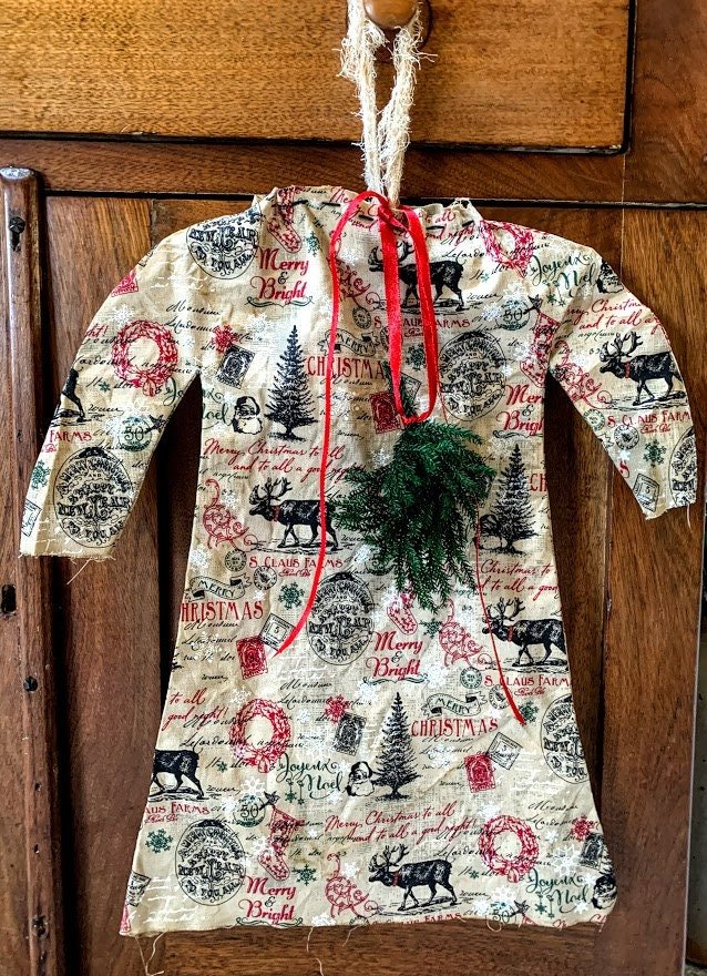 Primitive vintage look christmas dress w/ princess pine handcrafted - The Primitive Pineapple Collection