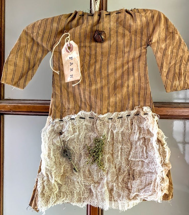 Primitive Colonial Handmade Extreme Prim Prairie Dress Farmhouse Homestead Decor - The Primitive Pineapple Collection