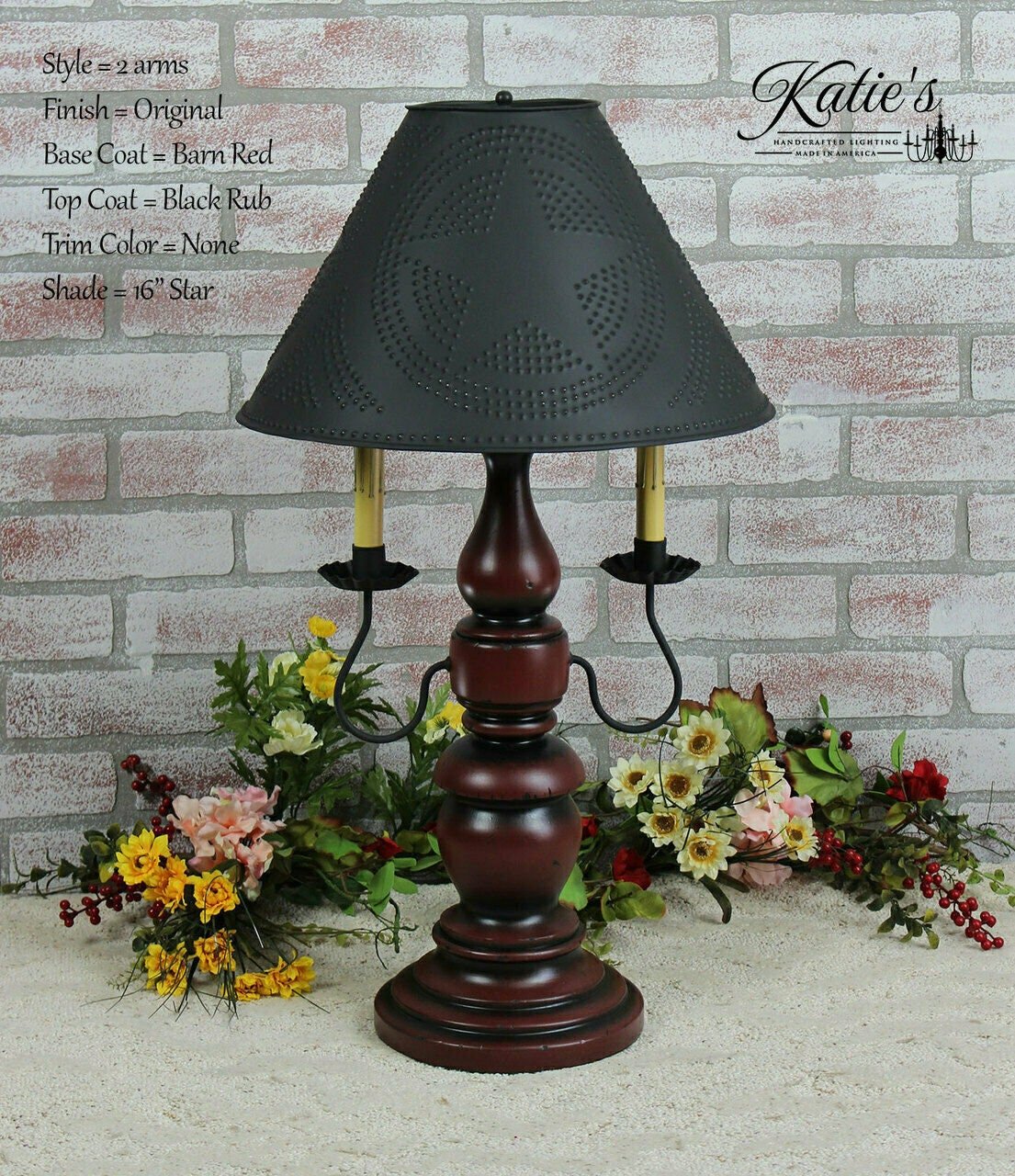 Handcrafted large liberty table lamp w/punch tin shade arms/no arm - The Primitive Pineapple Collection