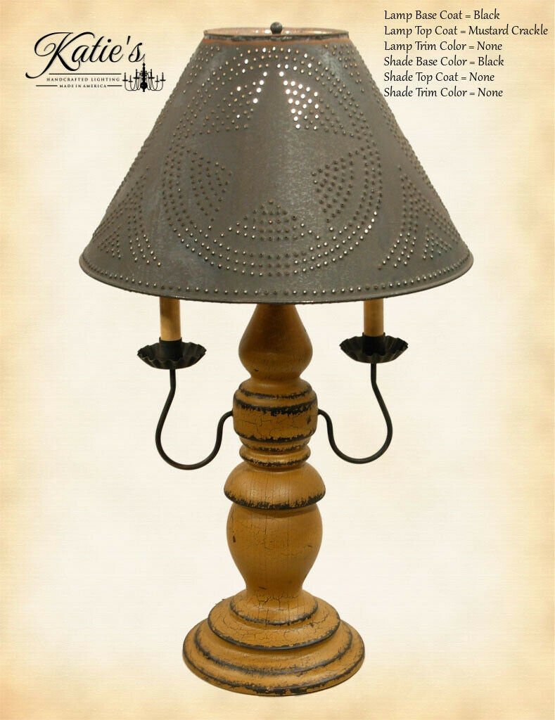 Handcrafted large liberty table lamp w/punch tin shade arms/no arm - The Primitive Pineapple Collection