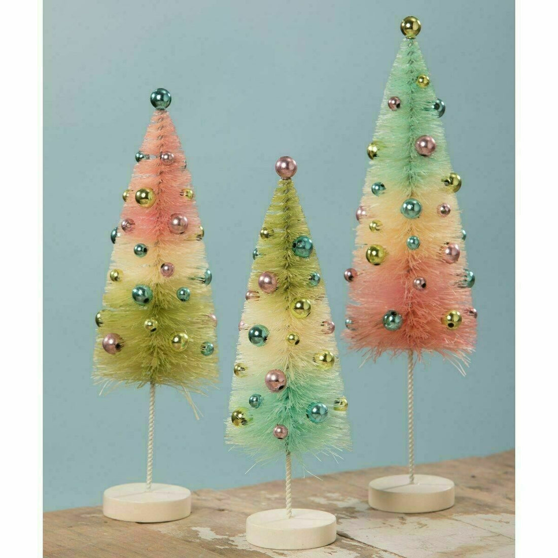 Bethany Lowe Christmas Pastel Confetti Bottle Brush Trees S/3 -LC9547 - The Primitive Pineapple Collection