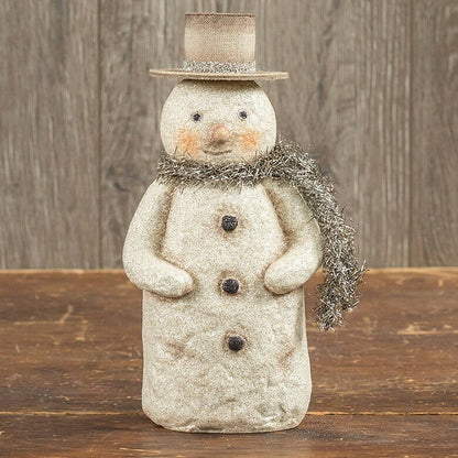 Christmas Ragon House 8.5&quot; Flat Bottom Snowman w Holiday Scarf - The Primitive Pineapple Collection
