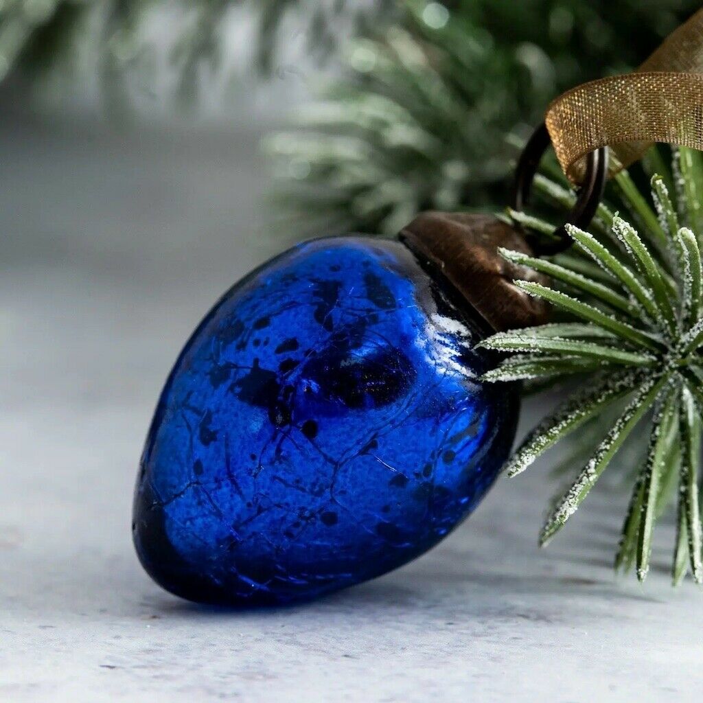 Christmas Handmade 6pc Small 1” Crackle Egg Shaped Glass ornament Feather Tree - The Primitive Pineapple Collection