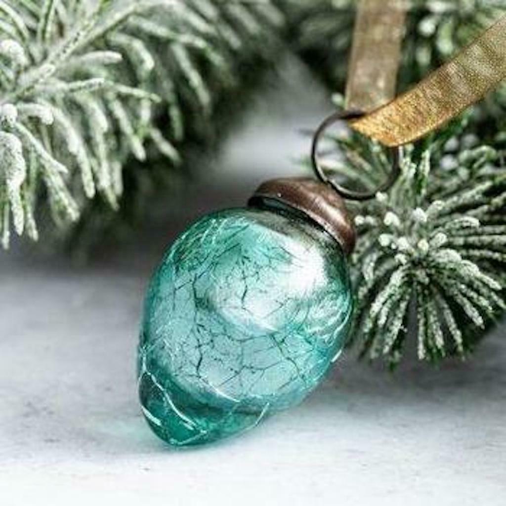 Christmas Handmade 6pc Small 1” Crackle Egg Shaped Glass ornament Feather Tree - The Primitive Pineapple Collection