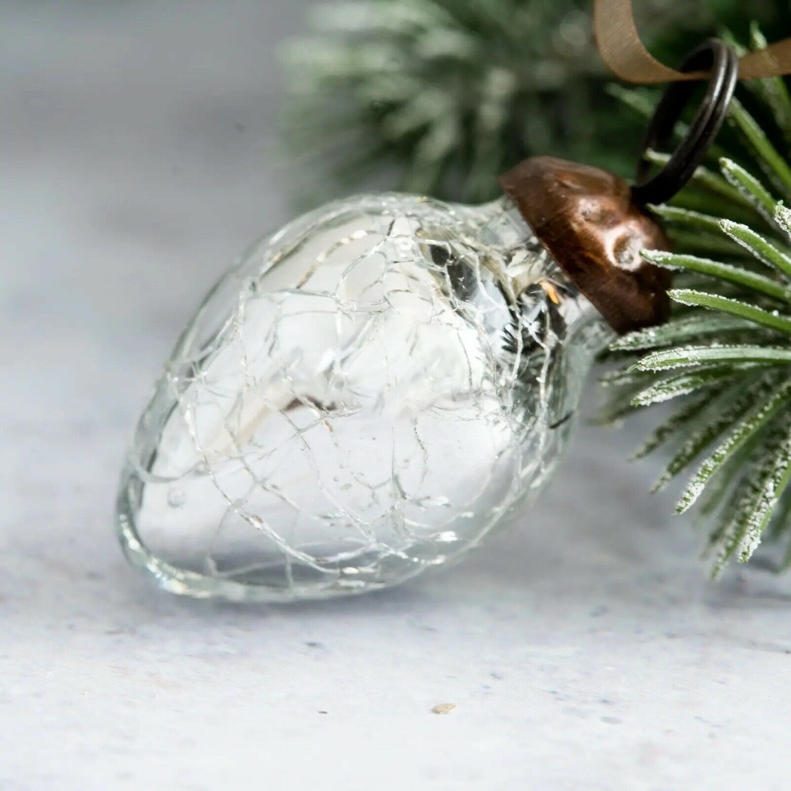 Christmas Handmade 6pc Small 1” Crackle Egg Shaped Glass ornament Feather Tree - The Primitive Pineapple Collection