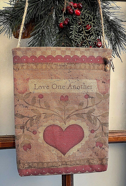 Handcrafted Valentines Day Primitive Vintage Look Hanging Love Fabric pouch/Bag - The Primitive Pineapple Collection