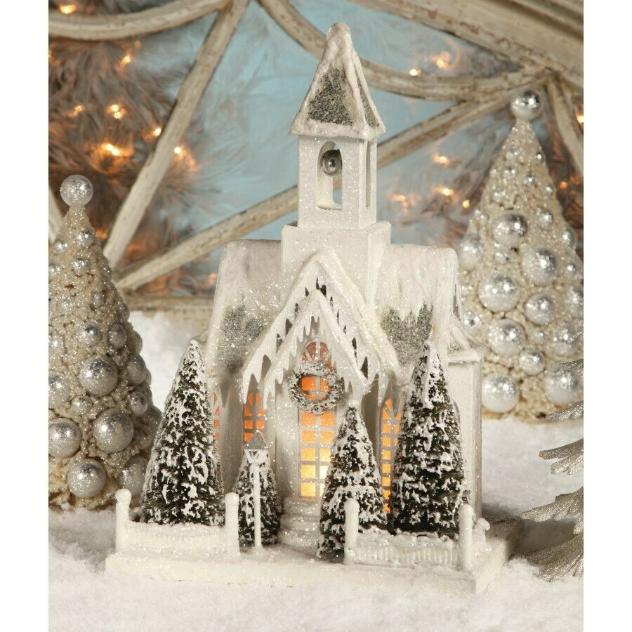 Bethany Lowe Christmas Ivory Large Church Luminary LG1776 - The Primitive Pineapple Collection