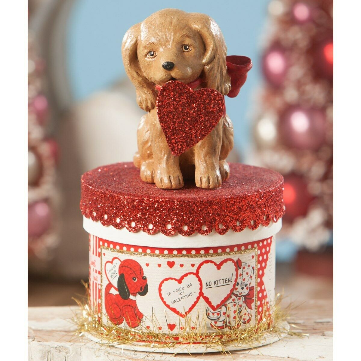 Bethany Lowe Valentine Puppy Love on Box TL8692 Retro Look - The Primitive Pineapple Collection