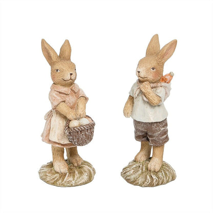 Farmhouse Spring 2 pc Easter Bunnies Boy and Girl w/ Basket Carrots - The Primitive Pineapple Collection