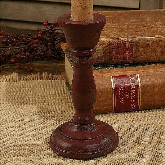 Primitive Colonial Aged Burgundy Taper Candle Holder 5.5&quot; - The Primitive Pineapple Collection