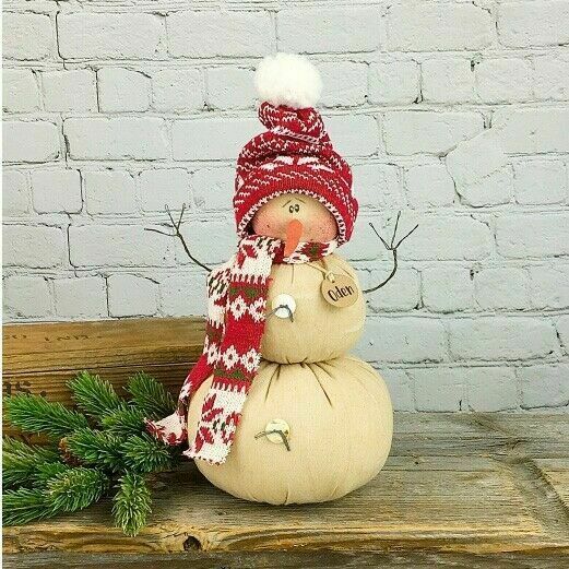 Honey &amp; Me Christmas Decor Oden the Snowman Winter Primitive Doll 11 inch - The Primitive Pineapple Collection