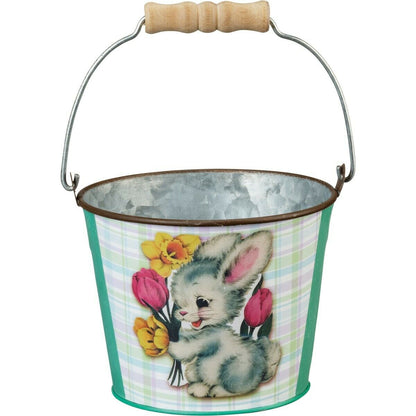 Primitive Retro Vintage Look Easter Metal Bucket 3 Styles Bunny Chick Lamb - The Primitive Pineapple Collection