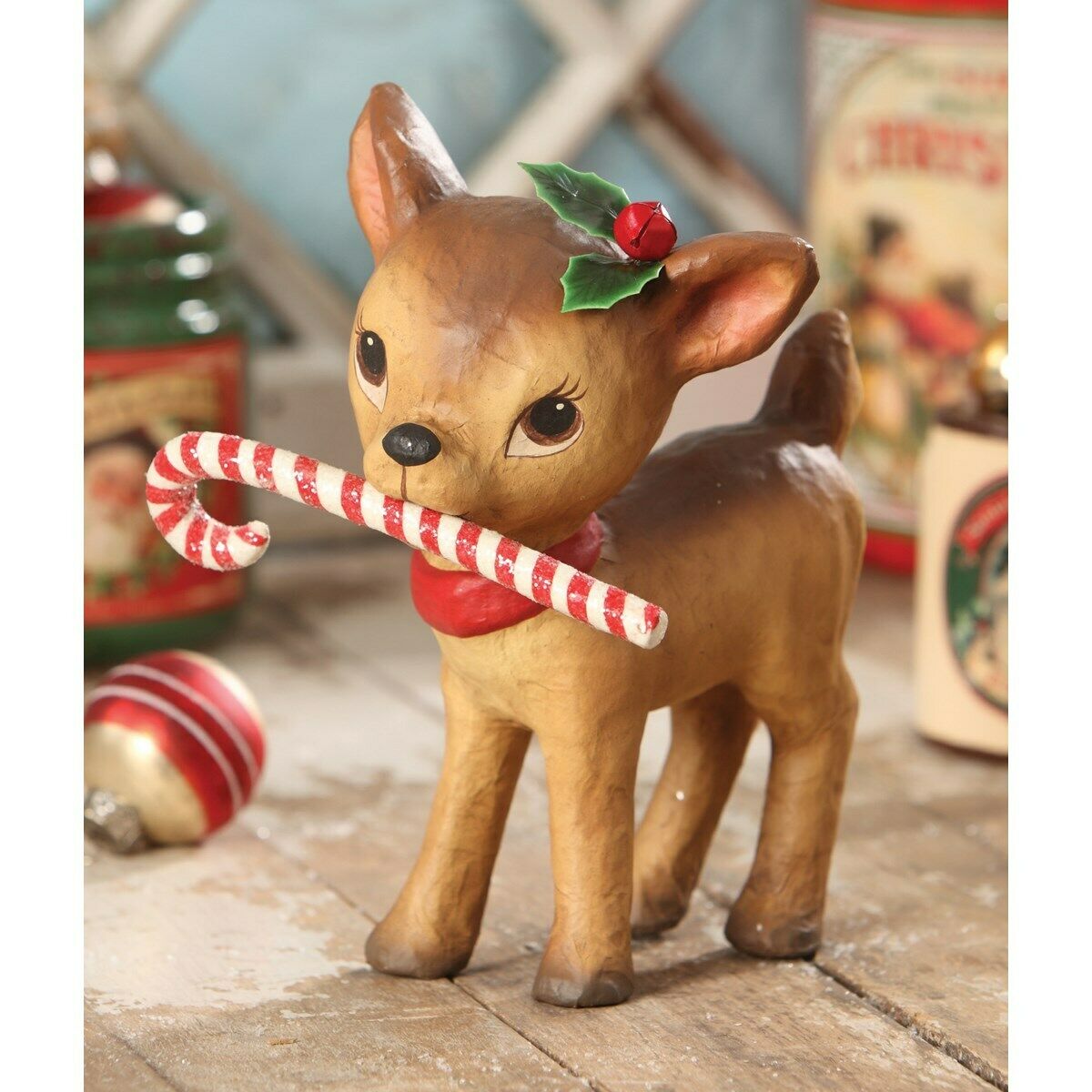 Bethany Lowe Christmas Little Retro Reindeer With Candy Cane TJ6246