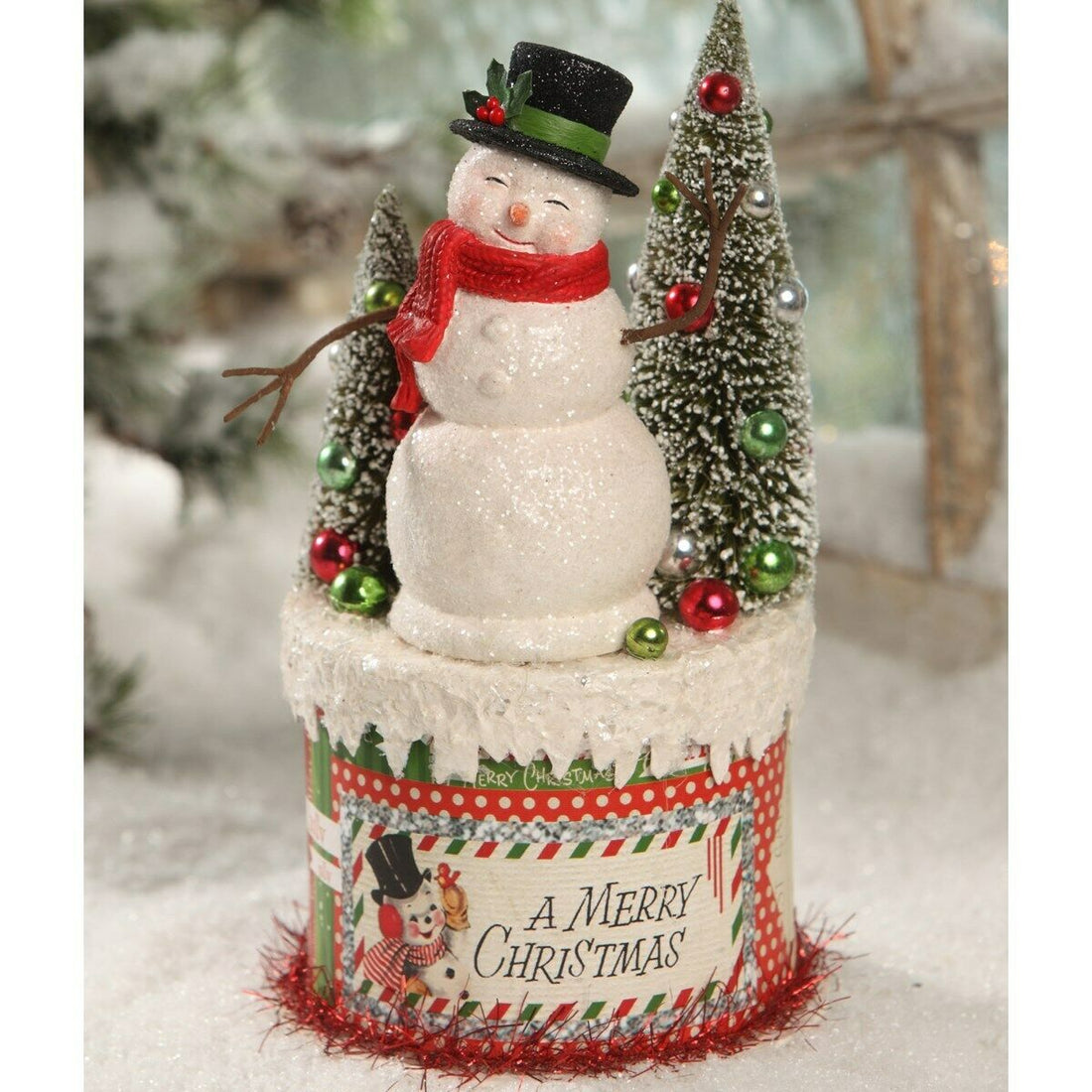 Bethany Lowe Christmas Retro Snowman on Box TL7824 - The Primitive Pineapple Collection