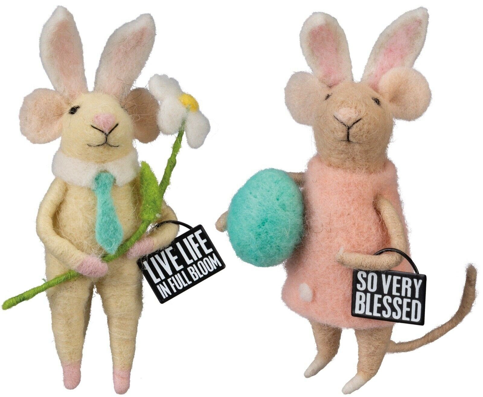 Primitive/country felt easter/spring so blessed 2 pc felt mice ornies