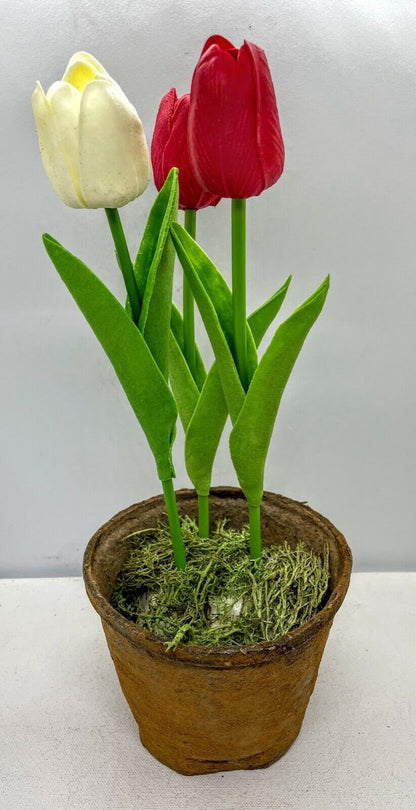 Primitive Farmhouse Spring Faux Tulips in Wax Dipped Pot - The Primitive Pineapple Collection