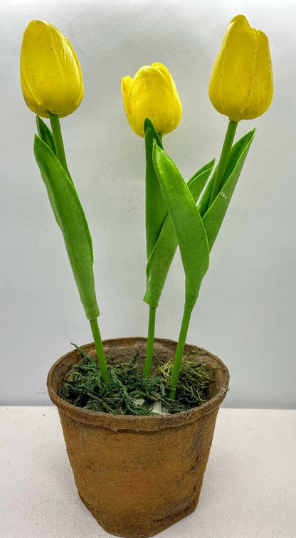 Primitive Farmhouse Spring Faux Tulips in Wax Dipped Pot - The Primitive Pineapple Collection