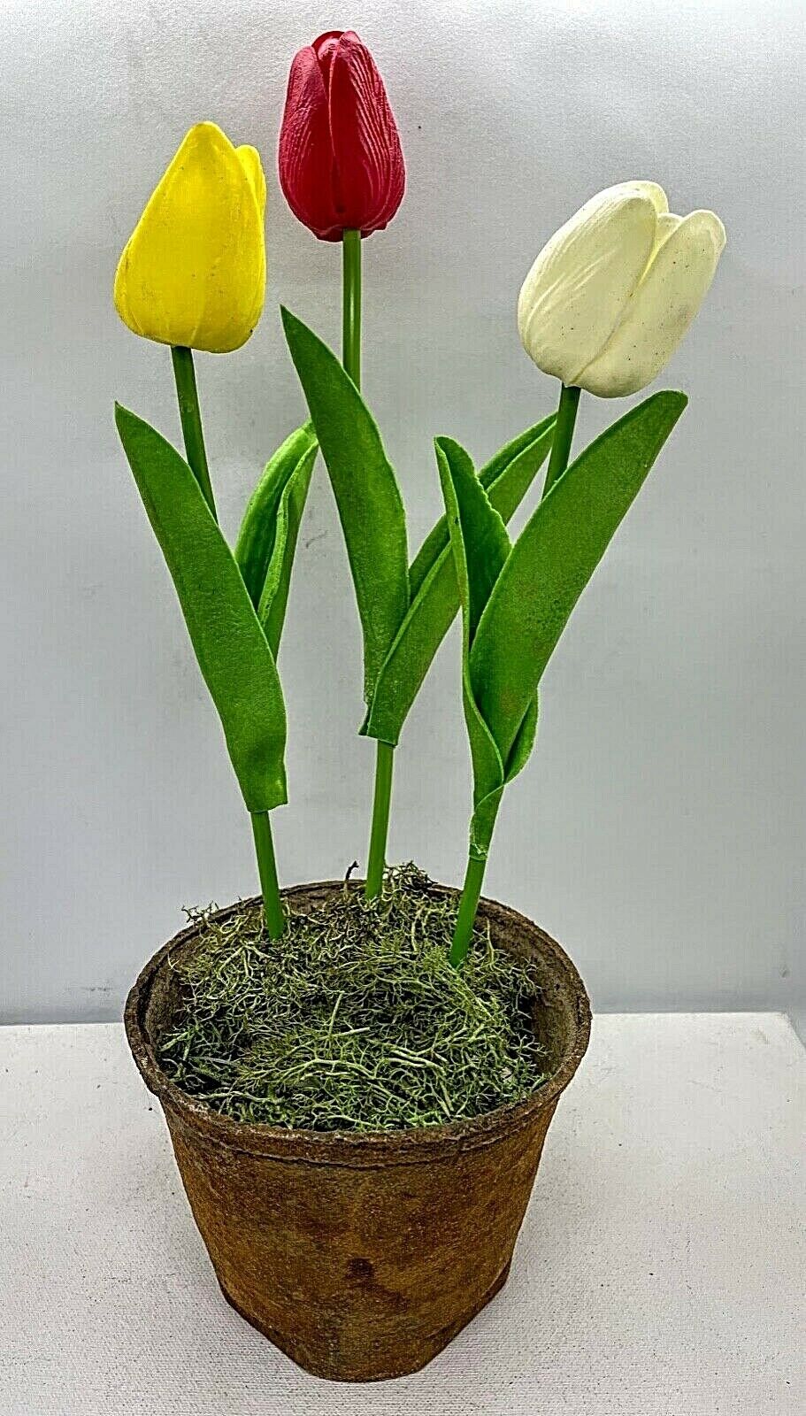 Primitive Farmhouse Spring Faux Tulips in Wax Dipped Pot - The Primitive Pineapple Collection