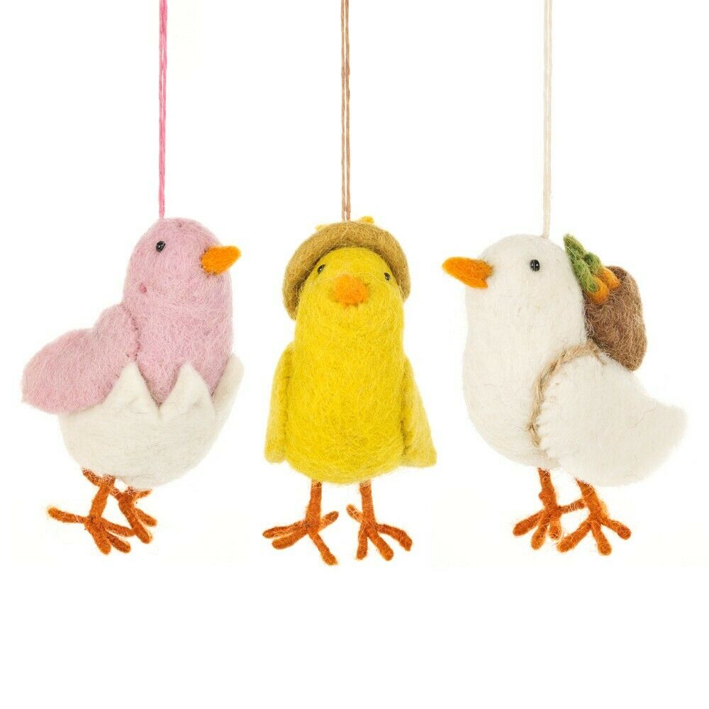 Primitive Folk Art Handmade Felted Easter Chirpy Chicks Ornaments 3 styles - The Primitive Pineapple Collection