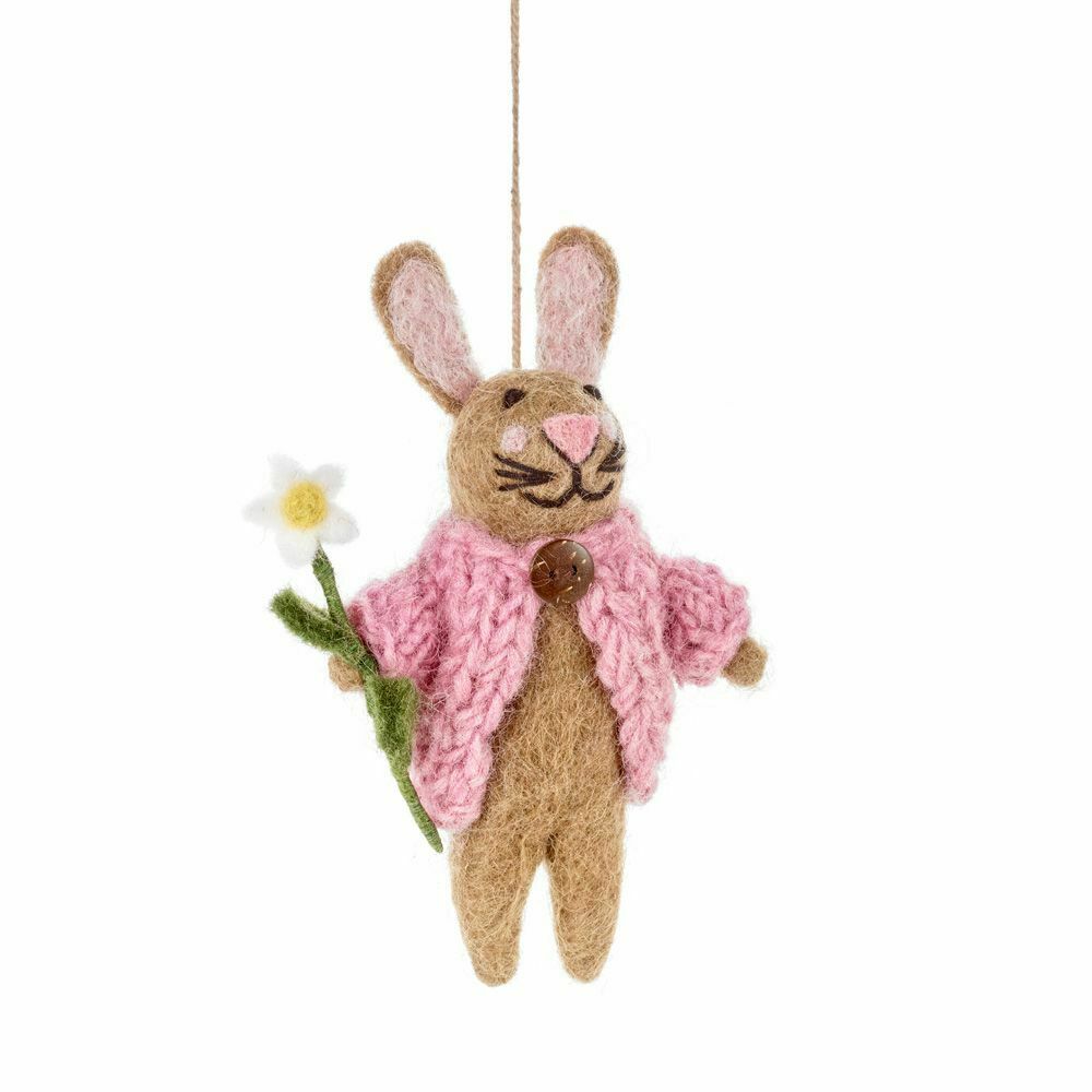 Primitive Folk Art Handmade Felted Easter Blossom Bunny w/ Daisy 5&quot; - The Primitive Pineapple Collection