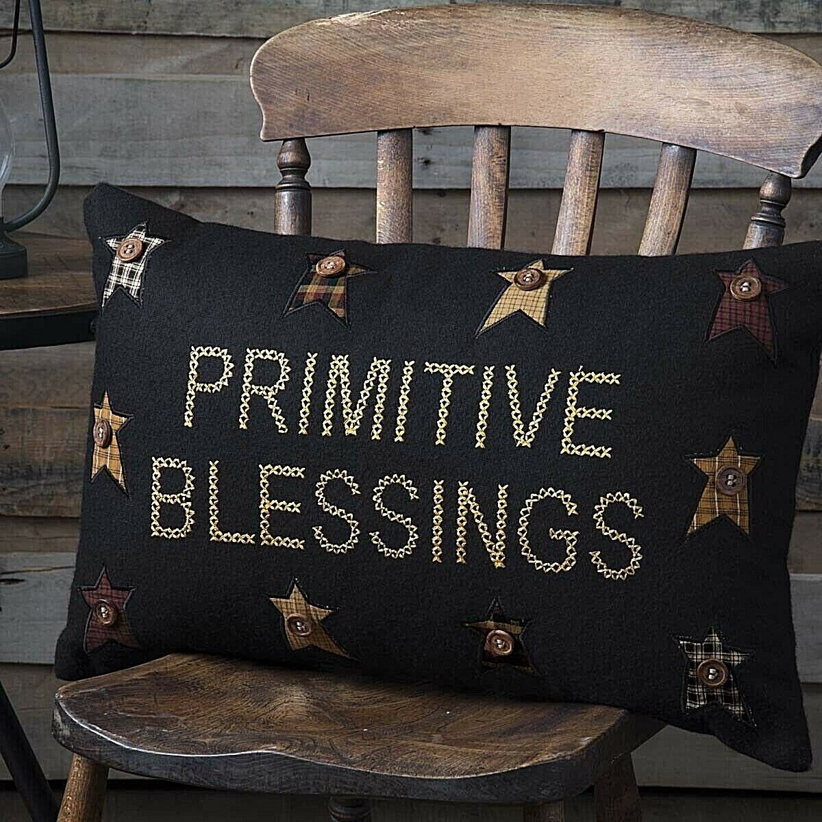 Primitive/Farmhouse 22&quot;x14&quot; Blessings Pillow Black Appliqued Felt - The Primitive Pineapple Collection