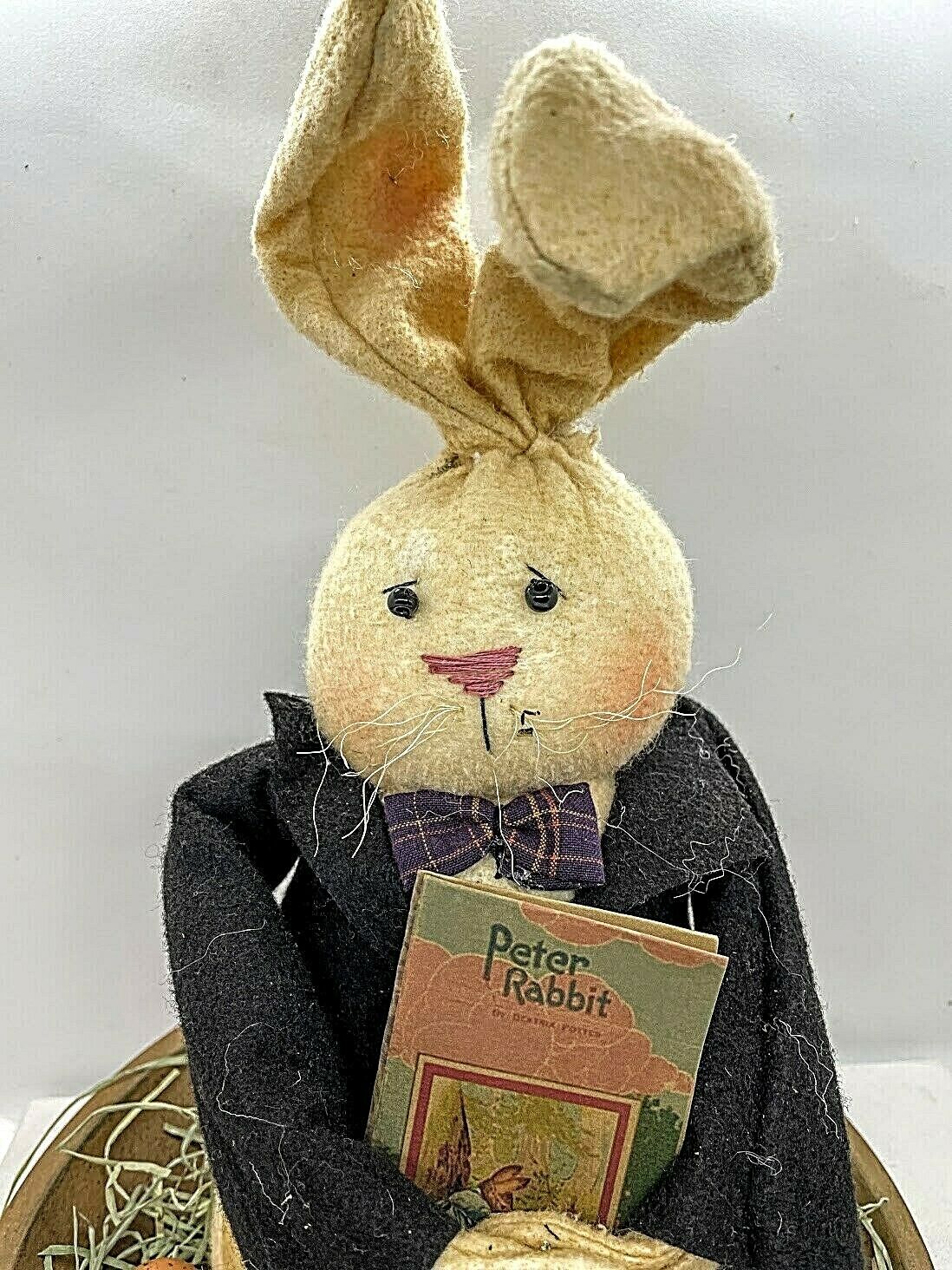 Primitive Farmhouse Spring Easter Peter Rabbit Doll with Coat 13&quot; - The Primitive Pineapple Collection