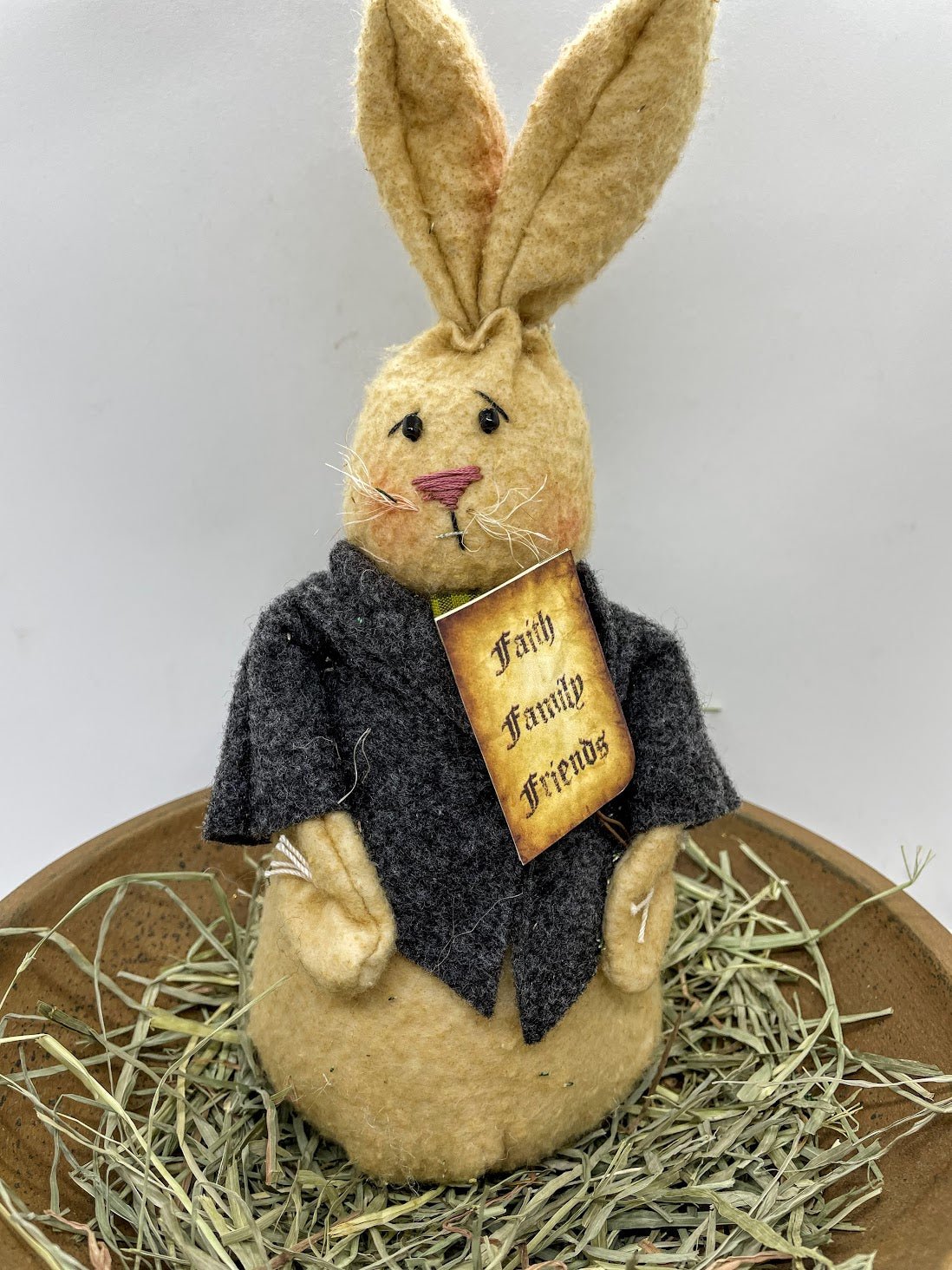 Primitive Handmade Spring Faith Family Friends 10" Bunny/Rabbit Farmhouse - The Primitive Pineapple Collection