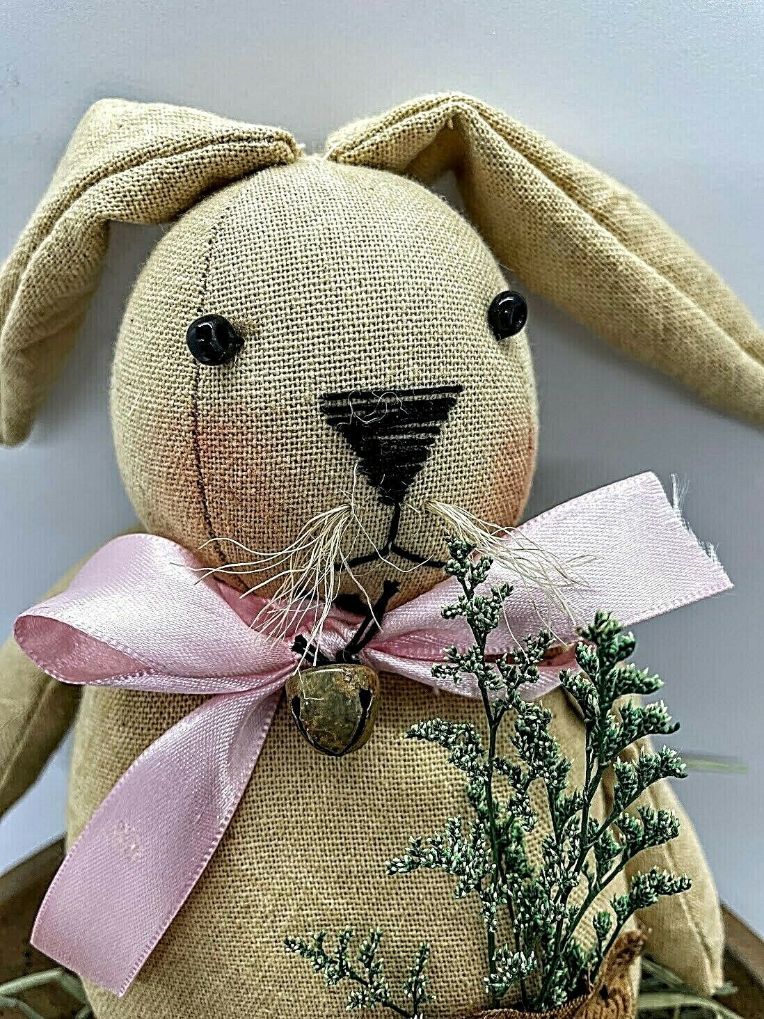 Primitive Farmhouse Spring Easter Bella Bunny 9&quot; Pocket Ribbon Sweet Annie 9&quot; - The Primitive Pineapple Collection