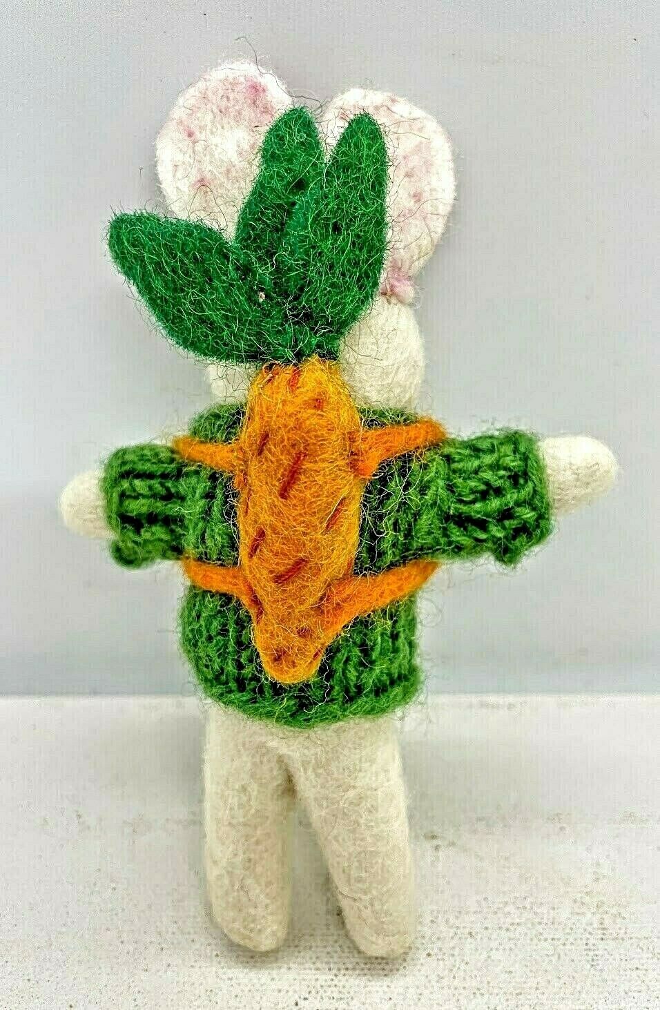 Primitive Folk Art Handmade Felted Wool Ronnie Rabbit with Carrot Back ...
