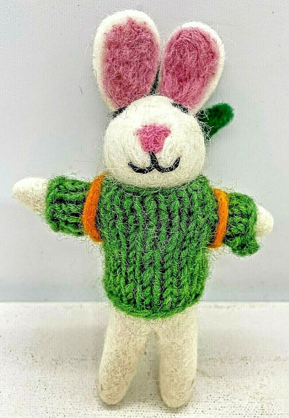 Primitive Folk Art Handmade Felted Wool Ronnie Rabbit with Carrot Back ...