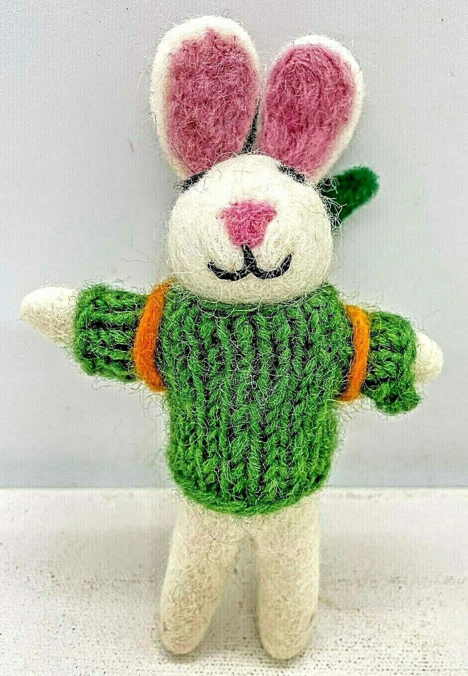 Primitive Folk Art Handmade Felted Wool Ronnie Rabbit with Carrot Backpack - The Primitive Pineapple Collection