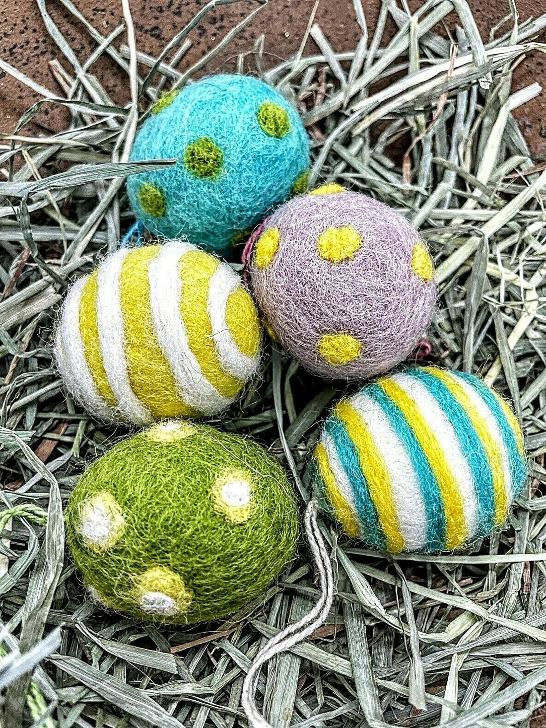 Primitive Folk Art Handmade Felted Wool Pastel Easter Egg Ornaments 5 pc - The Primitive Pineapple Collection