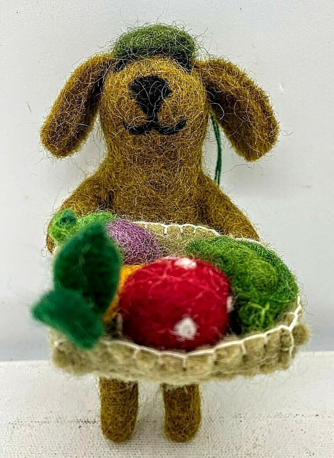 Primitive Folk Art Handmade Felted Wool Gardening Dog with Vegetables Ornaments - The Primitive Pineapple Collection