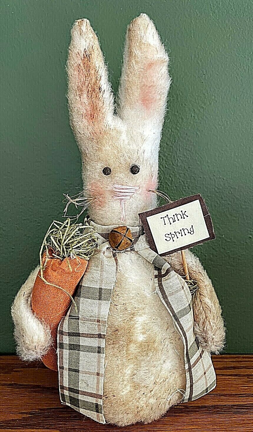 Primitive Farmhouse Think Spring Thyme Bunny Rabbit Stump Doll 8&quot; - The Primitive Pineapple Collection