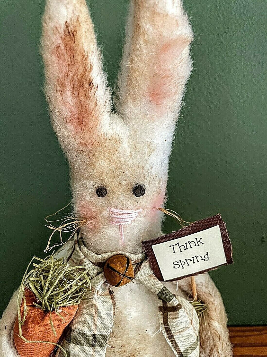 Primitive Farmhouse Think Spring Thyme Bunny Rabbit Stump Doll 8&quot; - The Primitive Pineapple Collection