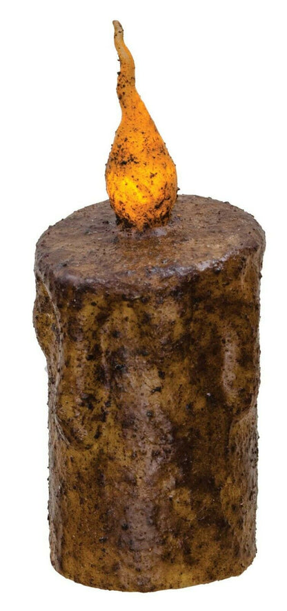 Primitive Country Burnt Mustard 5&quot; Flickering Twisted Flame Timer Pillar - The Primitive Pineapple Collection