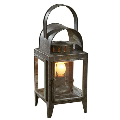 Primitive Colonial Reproduction Oil Lantern Bevel Glass Accent Lamp - The Primitive Pineapple Collection