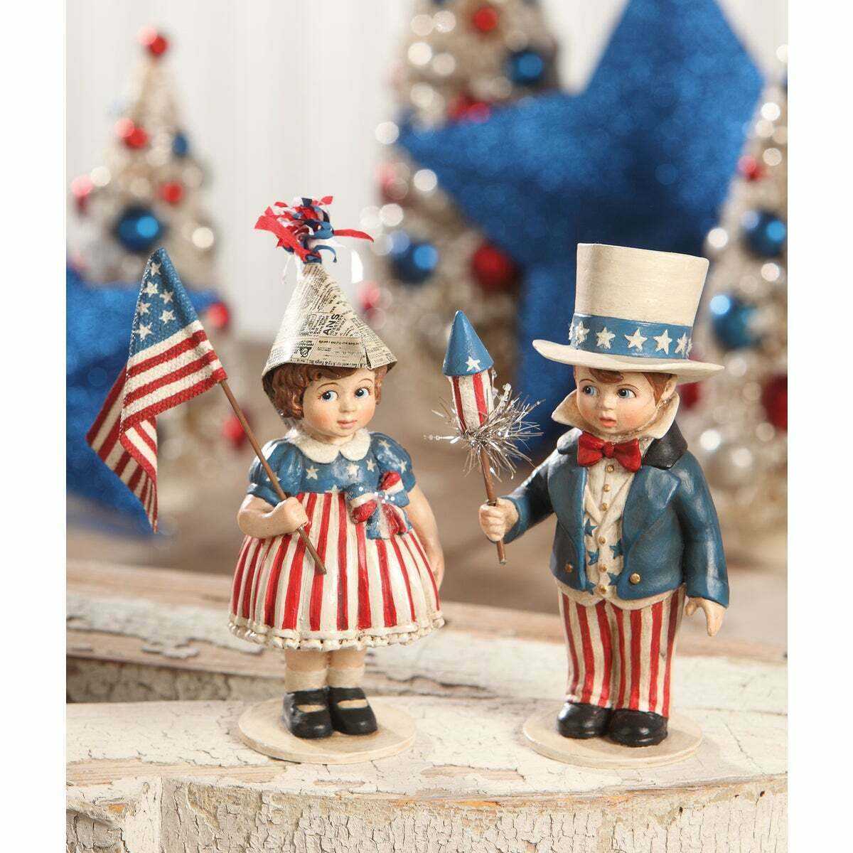 Bethany Lowe 4th July Patriotic Sammy and Betsy 2 pc Set TD5021S - The Primitive Pineapple Collection