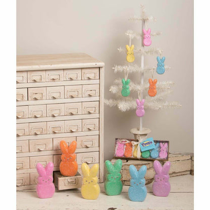 Bethany Lowe Spring Easter Pastel Peep Bunny 6 pc Ornaments PE1102 - The Primitive Pineapple Collection