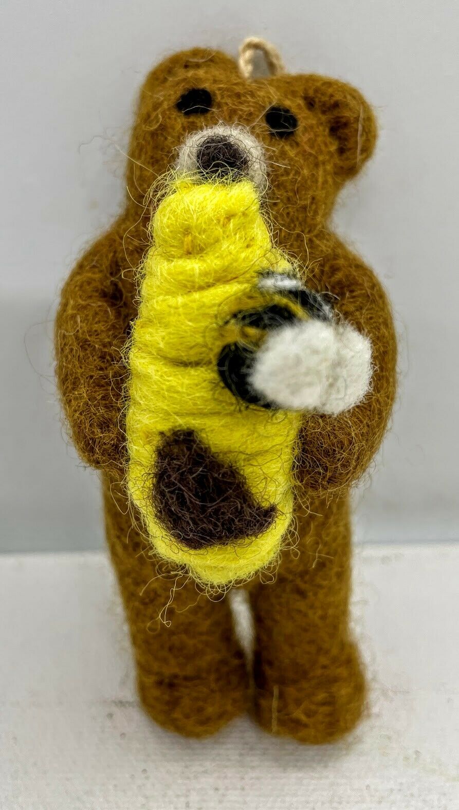 Primitive Folk Art Handmade Felted Wool Honey Teddy Bear w/ Beehive Ornament - The Primitive Pineapple Collection