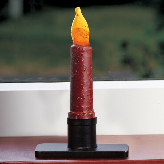 Primitive Country Farmhouse Grungy Battery Ol&quot; Cranberry 4.&quot;5 Timer Taper Candle - The Primitive Pineapple Collection