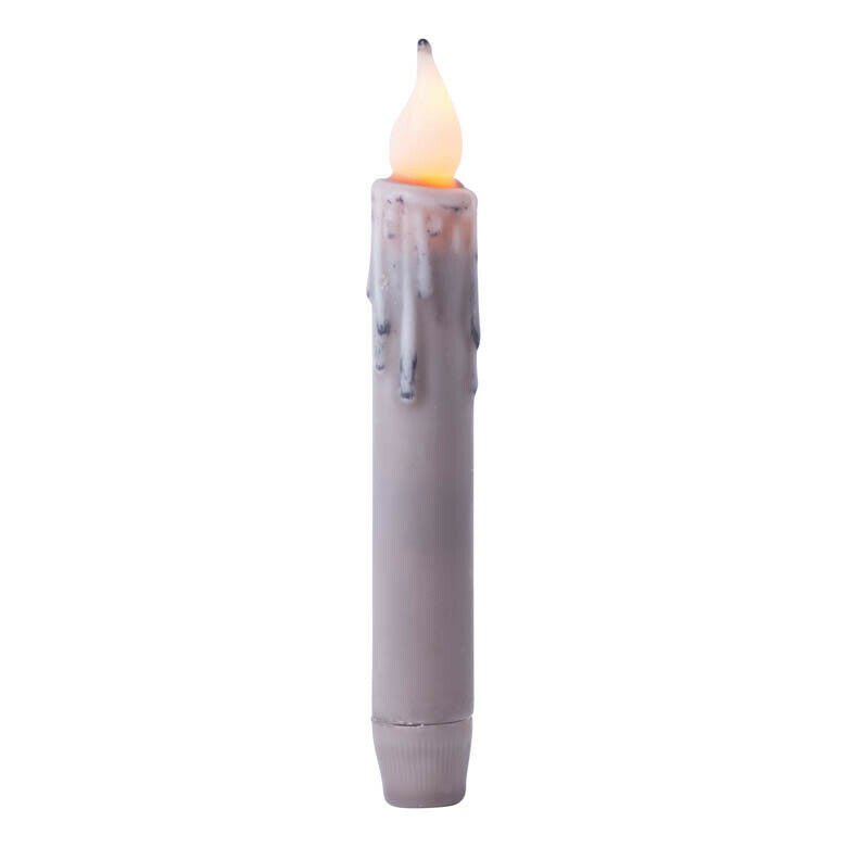 Primitive/Country Gray 7&quot; Battery Operated Flameless Taper Candle W/ Timer - The Primitive Pineapple Collection